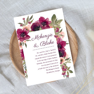 Floral Watercolor Casamento Convite Maroon Blush