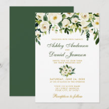 Floral Watercolor Convite Dourado Verde para Casam