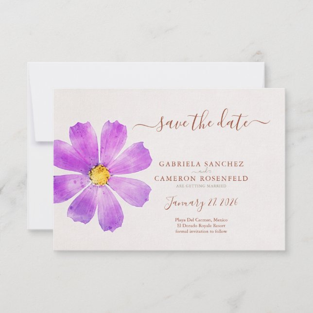 Floral Watercolor Cosmos Daisy Terracotta Wedding (Frente)