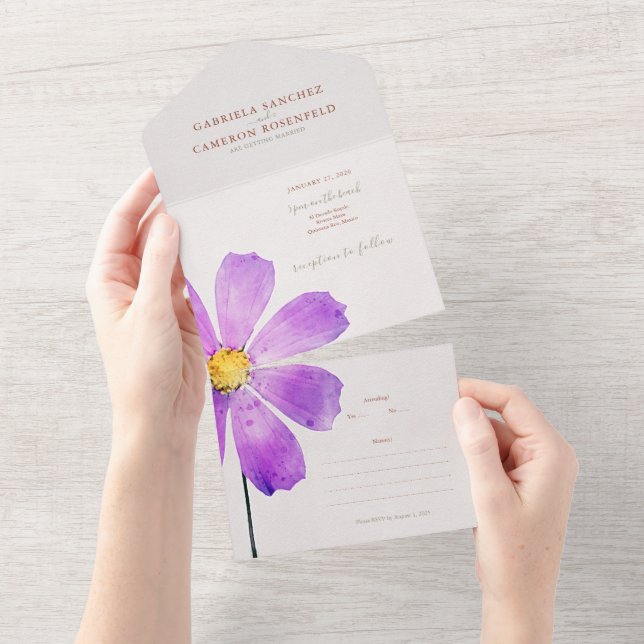Floral Watercolor Cosmos Daisy Terracotta Wedding (Aba destacável)