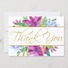 Floral Watercolor Faux Gold Foil Cartões de agrade