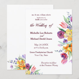 Floral Watercolor no Convite para Casamento Branco