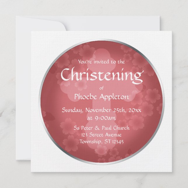 Floral Watermark Shiraz Christening Convites (Frente)