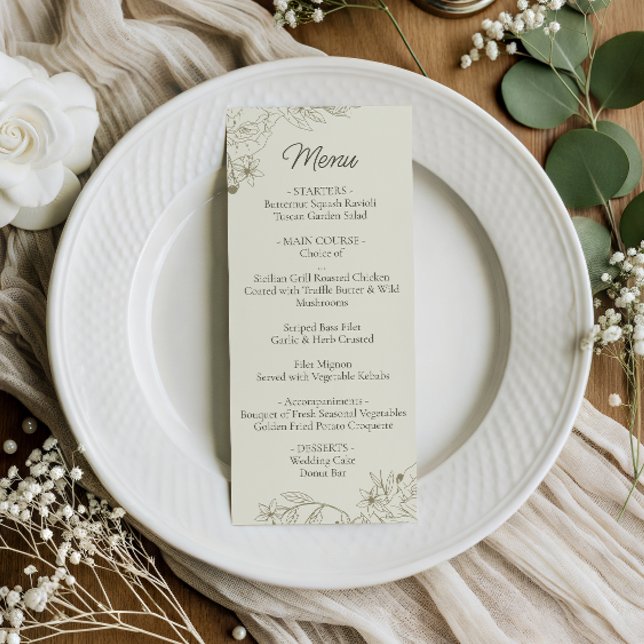 Floral Wedding Dinner Menu Card for Reception (Criador carregado)