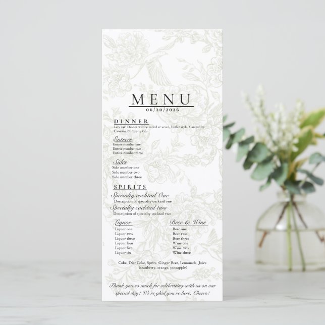 Floral Wedding Menu (Em pé/Frente)