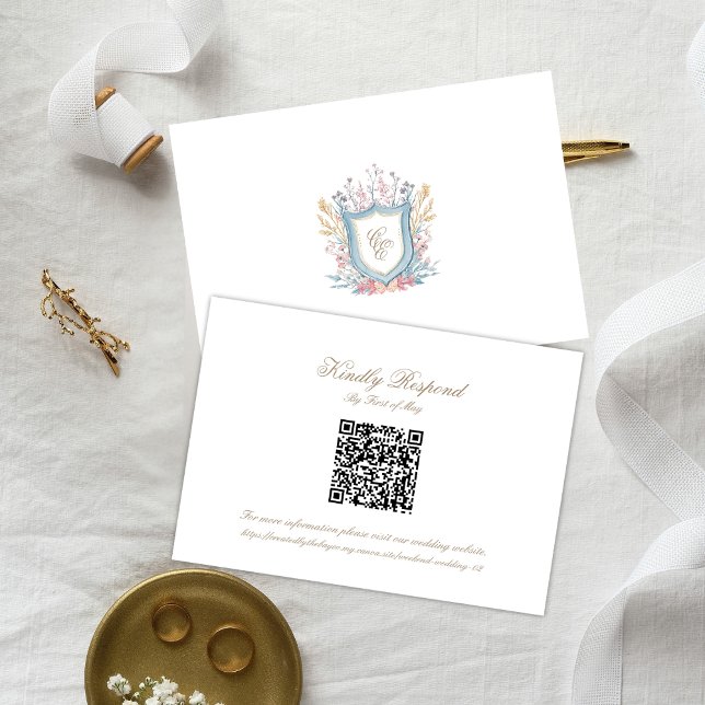 Floral Wedding Monogram Crest RSVP Card (Criador carregado)