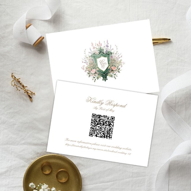 Floral Wedding Monogram Crest RSVP Card (Criador carregado)