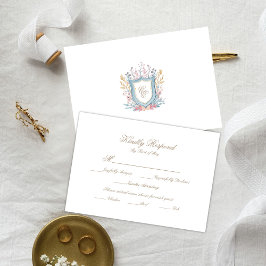 Floral Wedding Monogram Crest RSVP Card