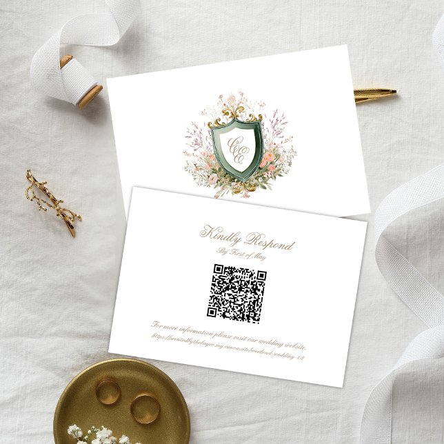 Floral Wedding Monogram Crest RSVP Card (Criador carregado)