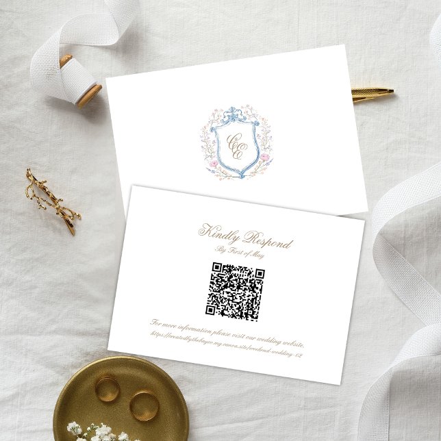 Floral Wedding Monogram Crest RSVP Card (Criador carregado)