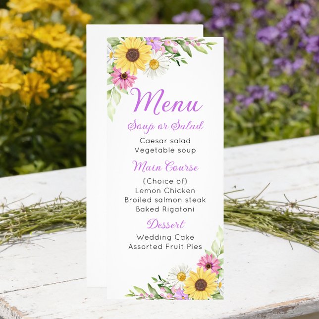 Floral Wedding Wildflower Sunflower Daisy Menu (Criador carregado)
