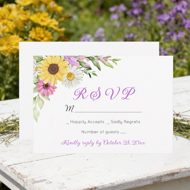 Floral Wedding Wildflower Sunflower Daisy RSVP (Criador carregado)