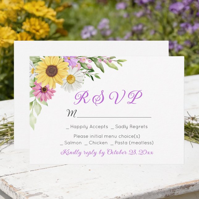 Floral Wedding Wildflower Sunflower Daisy RSVP (Criador carregado)