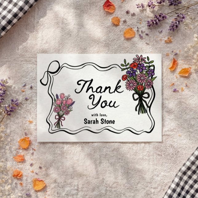 Floral Whimsical Thank You Flat Card (Criador carregado)