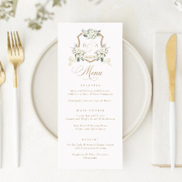 Floral White Sage Greenery Crest Menu Casamento