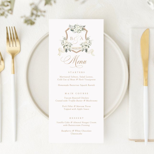 Floral White Sage Greenery Crest Menu Casamento (Criador carregado)
