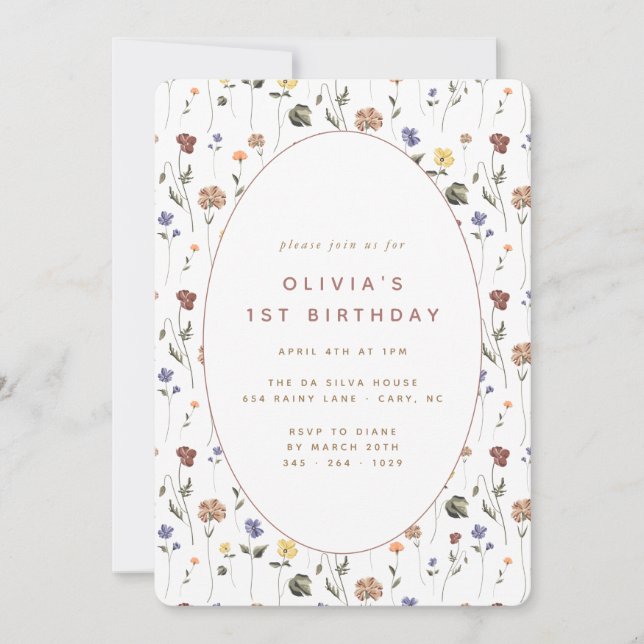 Floral Wildflower Birthday | Convite Arredondado (Frente)