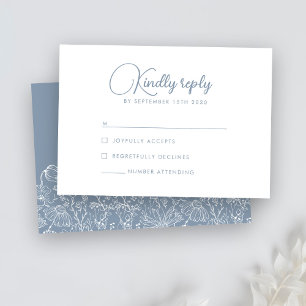 Floral Wildflower Dusty Blue Weding RSVP
