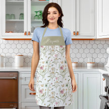 Floral Wildflower Personalizado Monograma Apron