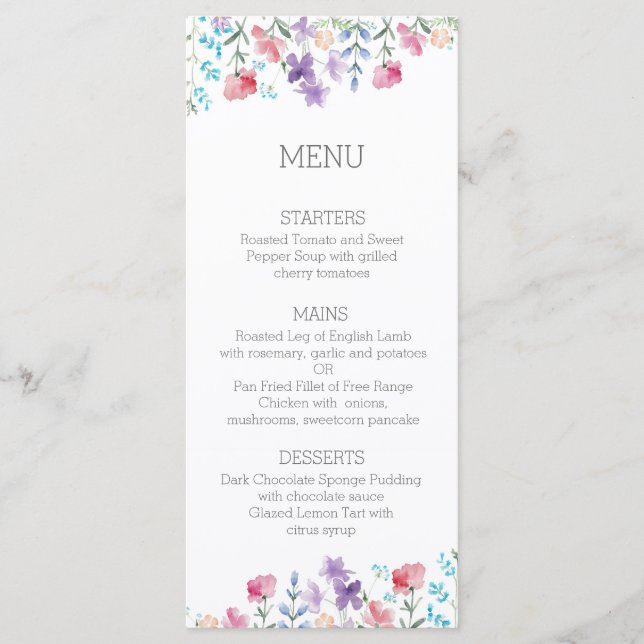 Floral Wildflower Rustic Wedding Menu Janto (Frente)