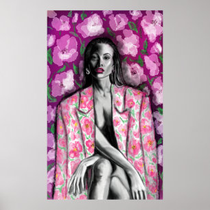 Floral Woman Fantasy Poster Impressão - Pintura