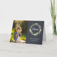 Floral Wreath Birthday Cartão com fotos para Mimi