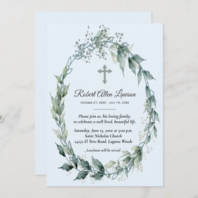 Floral Wreath Funeral Memorial Blue (Frente/Verso)
