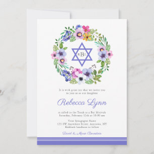 Floral Wreath Garden Bat Mitzvah Convites