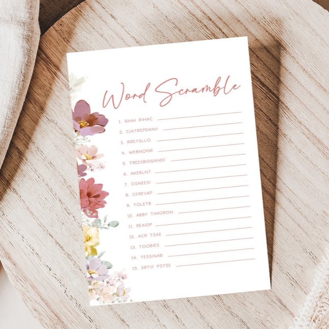 Florals Baby Bloom Baby Shower Word Scramble Game (Baby In Bloom Baby Shower Game)