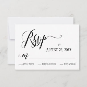 Floreios Elaborados Cartão Preto e Branco RSVP