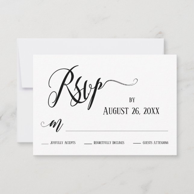 Floreios Elaborados Cartão Preto e Branco RSVP (Frente)