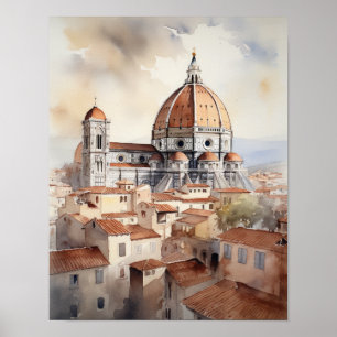 Florence Itália Watercolor Art Impressão