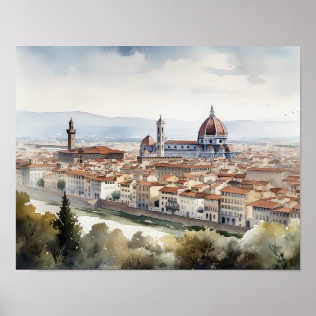 Florence Itália Watercolor Art Impressão (Frente)