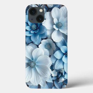 Flores 3D azuis e brancas