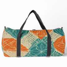Flores Abstratas Azul-Verde, Laranja e Bege