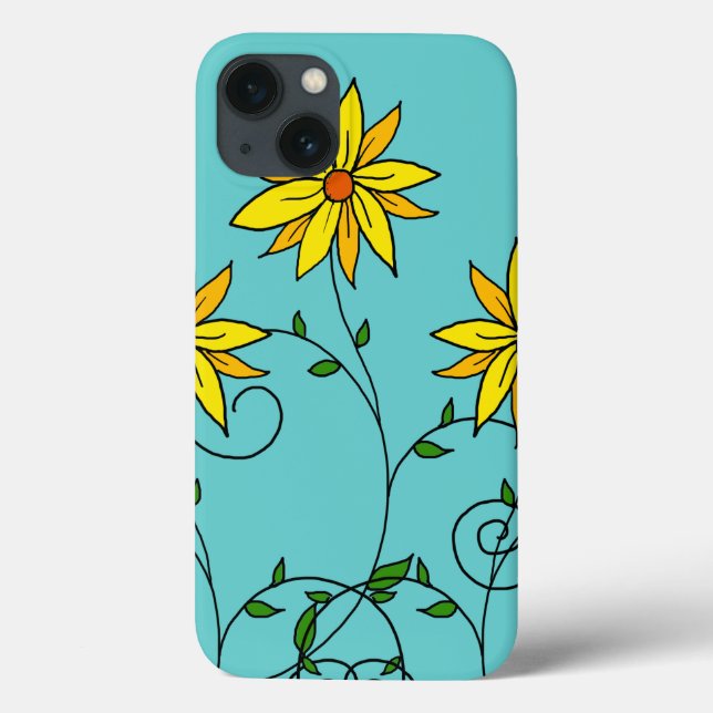 Flores Alegres Amarelas Arte Doodle Divertida (Verso)