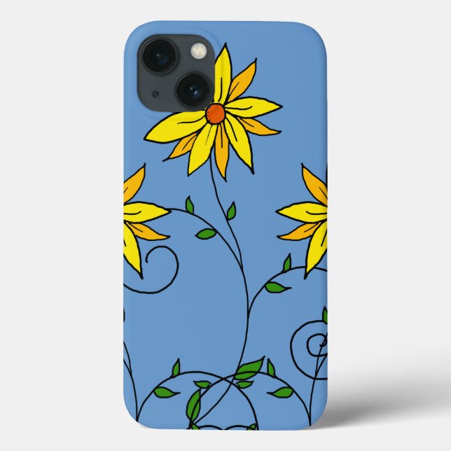Flores Alegres Amarelas Arte Doodle Divertida (Verso)