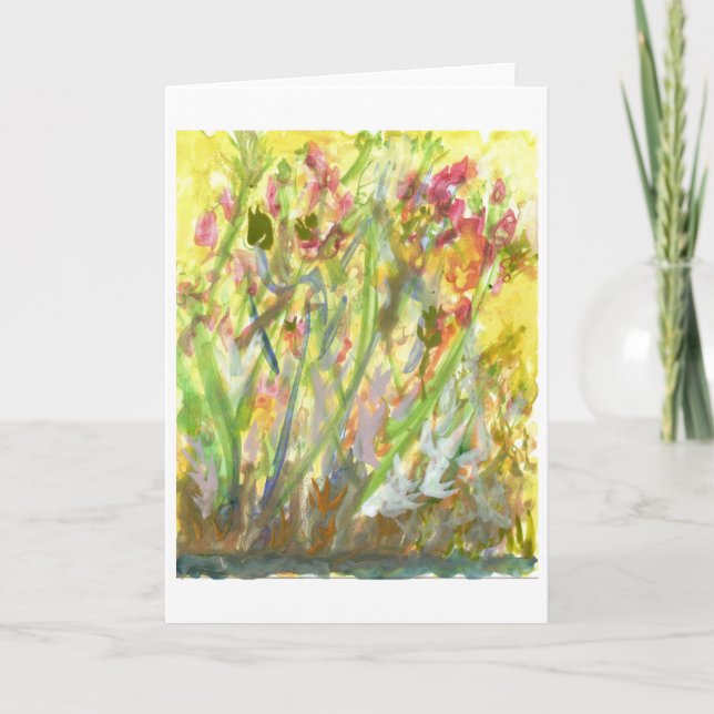 Flores altas em um cartão de nota à terra amarelo (Frente)