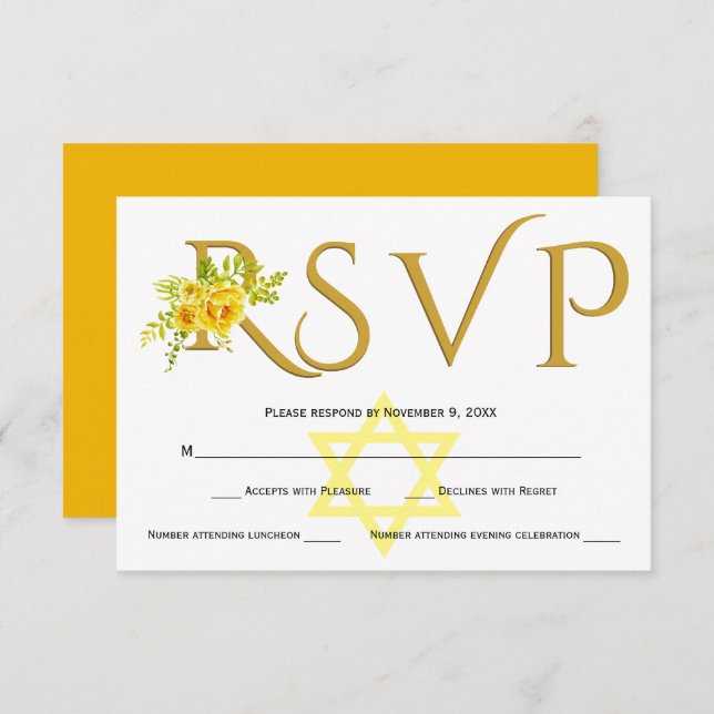 Flores amarelas B' Não Mitzvah RSVP (Frente/Verso)
