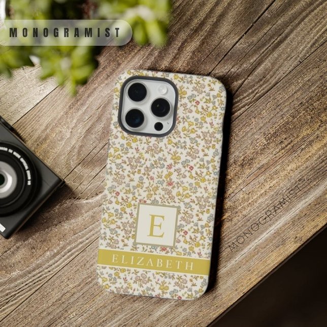 Flores Amarelas Florais Bege Personalizáveis (Customizable Beige Tan Floral Yellow Flowers iPhone Case)