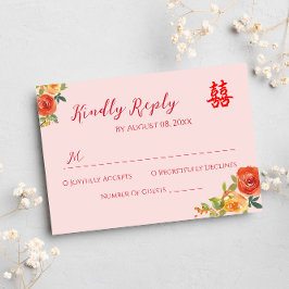 Flores amarelas laranja RSVP de casamento chinês
