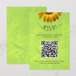 Flores Amarelas no Cartão RSVP de Casamento Verde