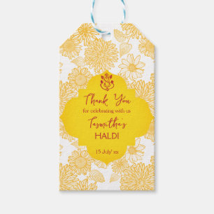 Flores amarelas nome personalizado Haldi etiqueta