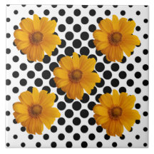 Flores Amarelas Sunny no Azulejo de Ponto Preto e