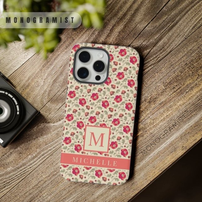 Flores amarelo pálido personalizáveis Florais Rosa (Customizable Pale Yellow Floral Pink Red Flowers iPhone Case)