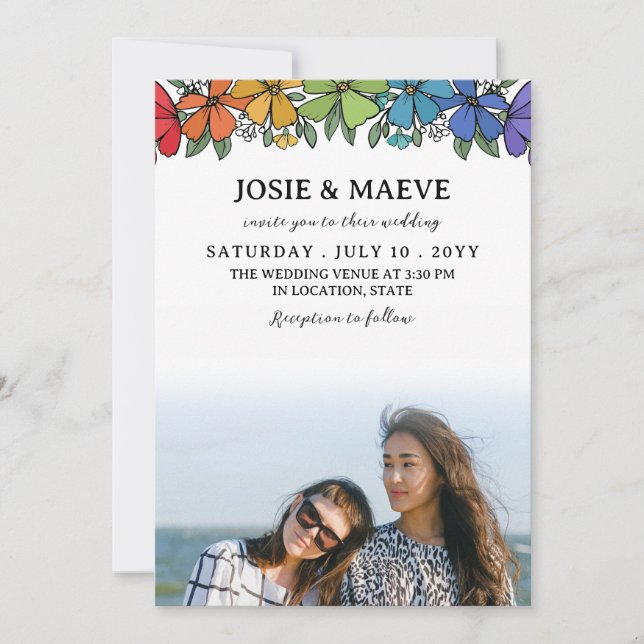 Flores Arco-Íris 2 em 1 Convite para Casamento Fot (Frente)