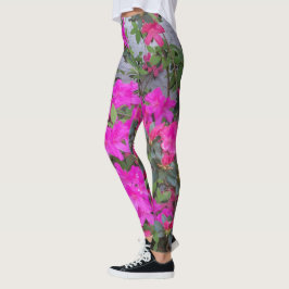 Flores azáleas cor-de-rosa quente sobre leggings