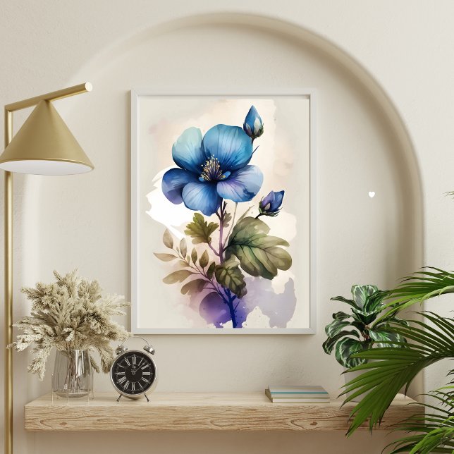 Flores Azuis Campainhas de Água Impressão em Aquar (Blue Floral Flowers Watercolor Art Print Poster. Available as Digital instant download or printed)