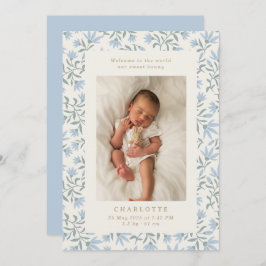 Flores azuis | cartão de anúncio de nascimento beb