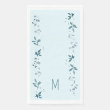 Flores azuis-claras e folhas, guardanapo de festa